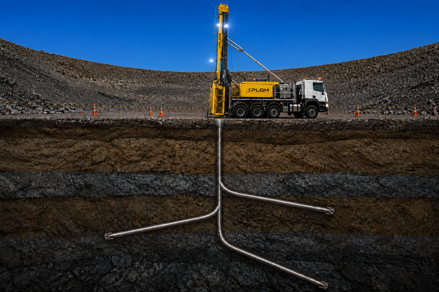 Directional diamond drilling borehole deviation equipment on mine site