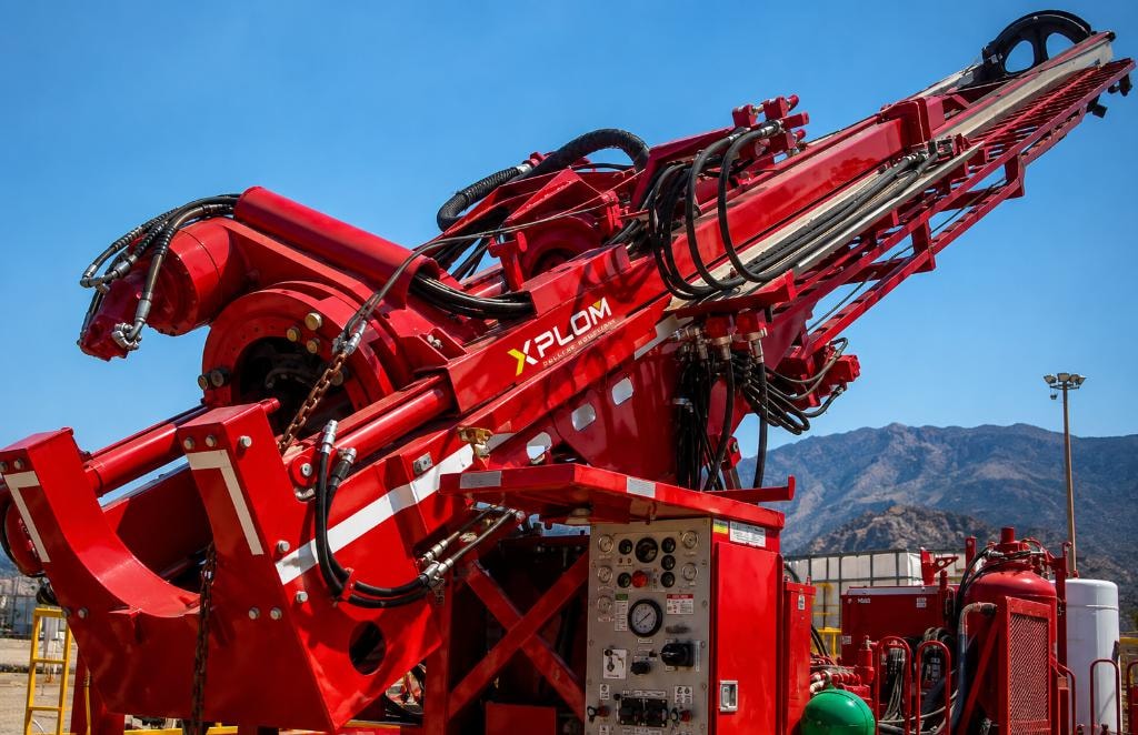 XPLOM DR24-XHD rig at inclined angle showing drilling capability